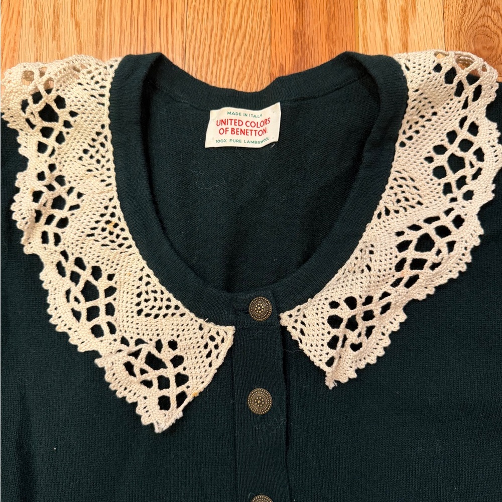 United Colors Of Benetton Dark Green  Maxi Dress with White Lace Collar - Picture 2 of 5